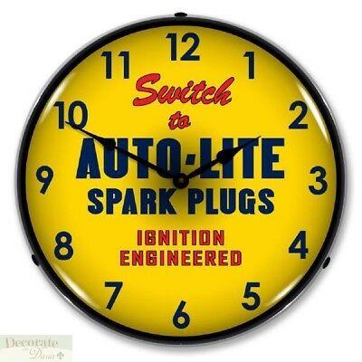 New Autolite Spark Plugs Logo - AUTOLITE SPARK PLUGS Blue Yellow WALL CLOCK 14 Lighted Backlit Made
