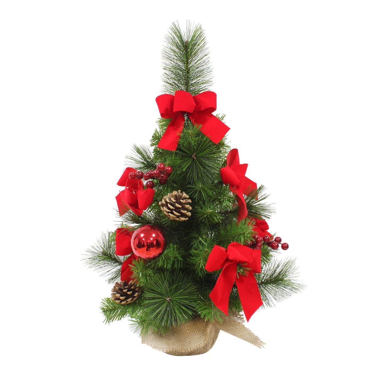 Christmas Tree and a Red S Logo - 2ft (60cm) Mini Decorated Green Pine Christmas Tree Red Bows