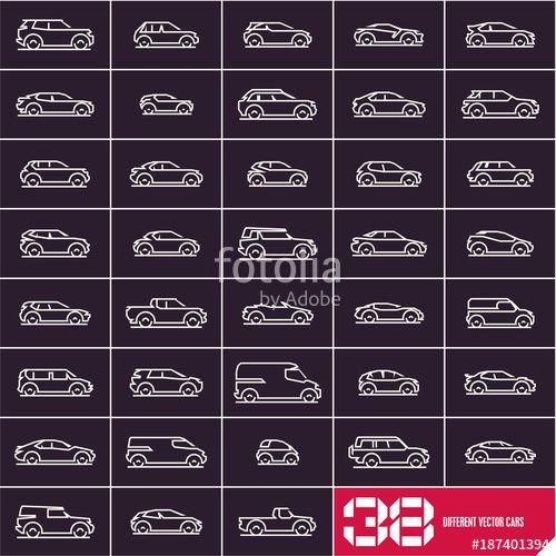 Different Car Logo - Cars line icons set, different vector car types linear silhouettes ...