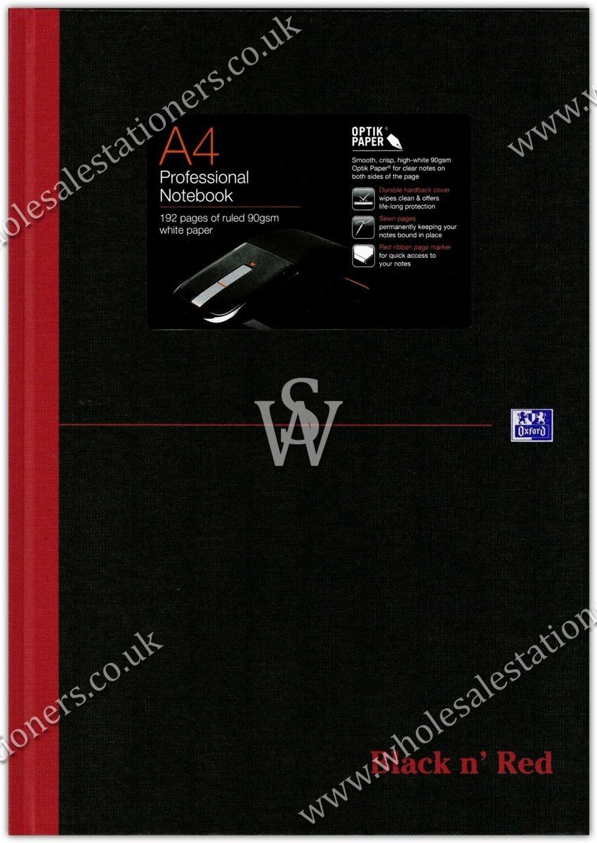 Black N Red and White Logo - NOTEBOOK, Black N'Red Hardback A4 Feint 192pg