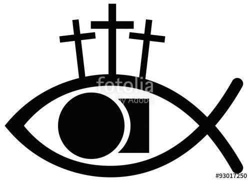 Three Crosses Logo - A fish with three crosses and a grave