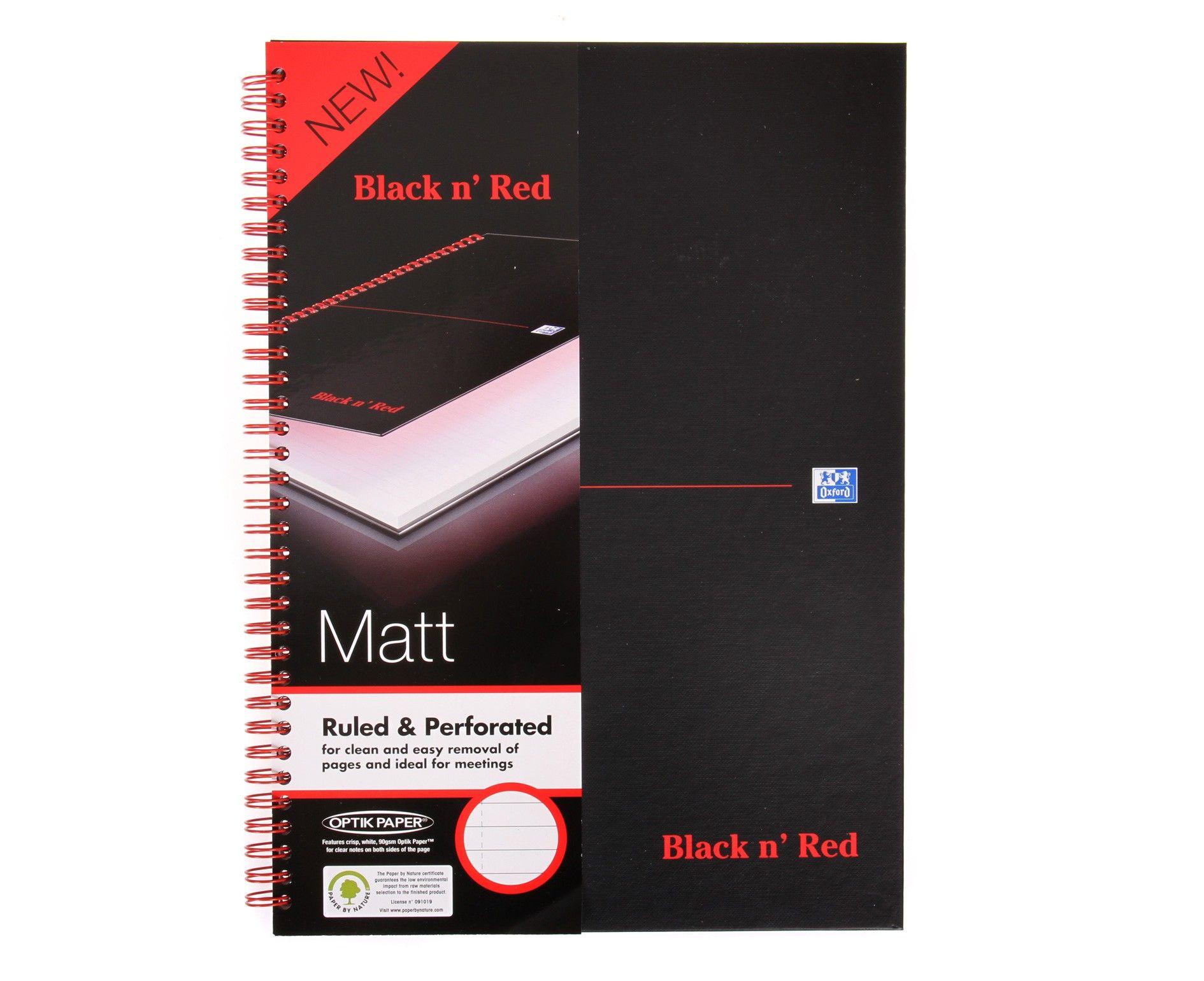 Black N Red and White Logo - Oxford Black n Red A4 Notebook 140 Pages Wirebound Hardback Ruled