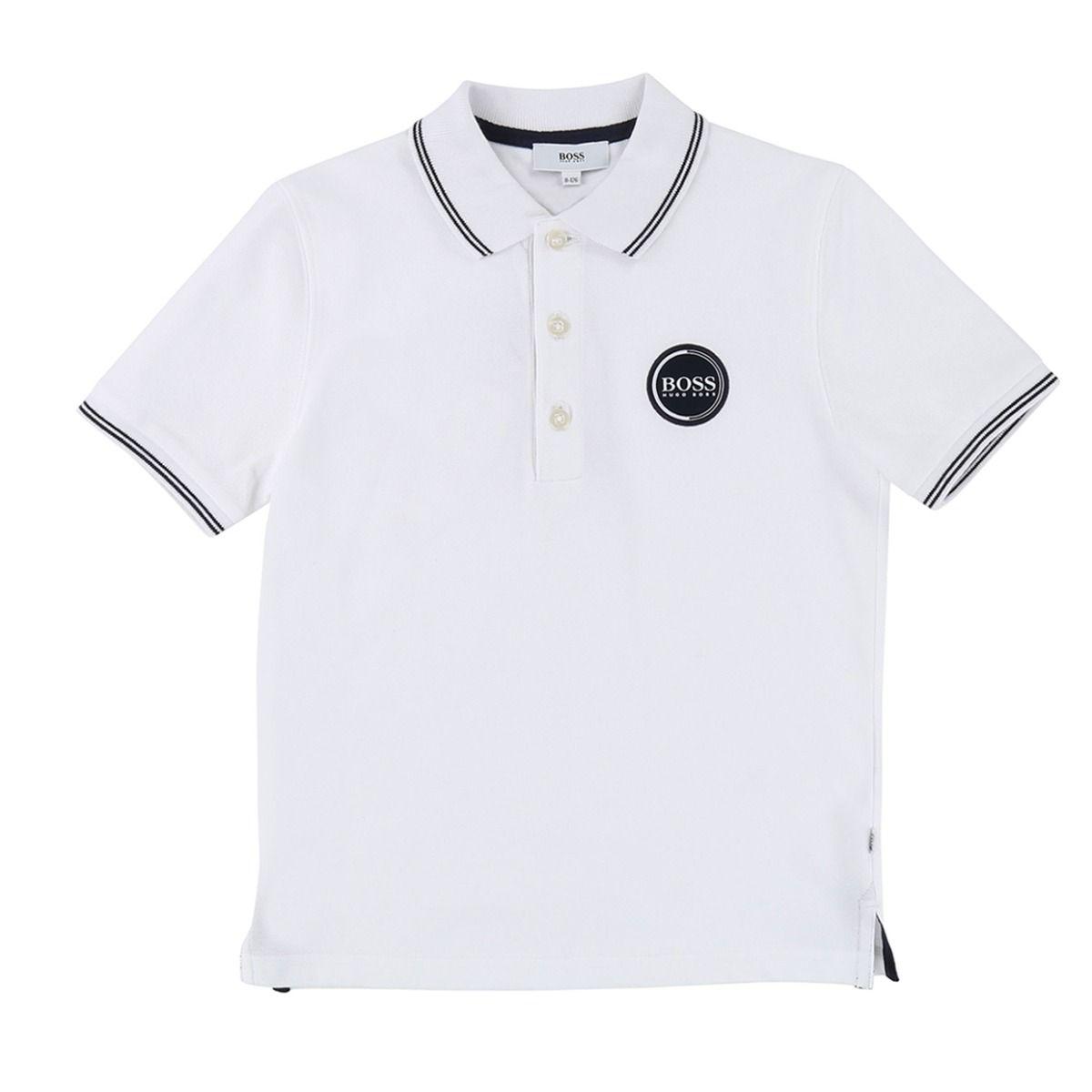 Black and White Polo Logo - Hugo Boss Kids White Contrast Logo Polo Shirt
