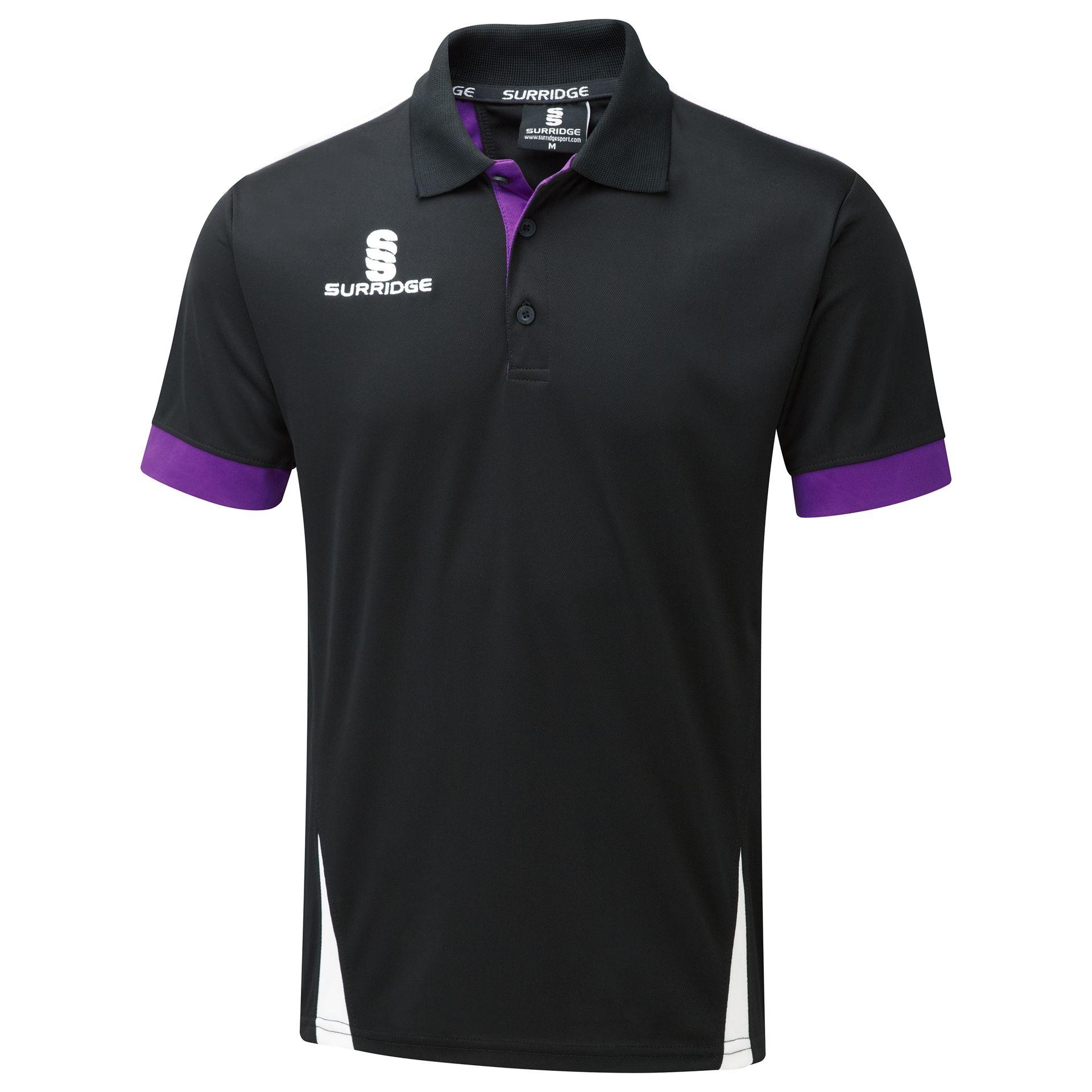 Black and White Polo Logo - Surridge Sport Polo Shirt : Black / Purple / White