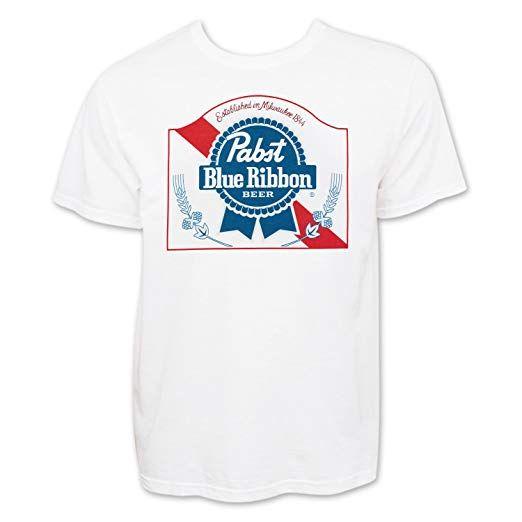 White and Blue Clothes Logo - Amazon.com: Pabst Blue Ribbon Classic Logo T-Shirt: Clothing