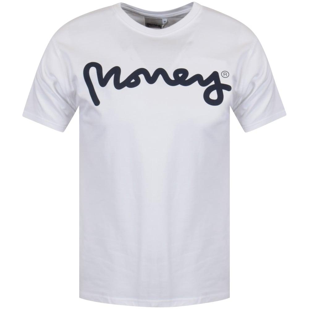 White and Blue Clothes Logo - MONEY CLOTHING Money White/Blue Logo T-Shirt - Men from ...