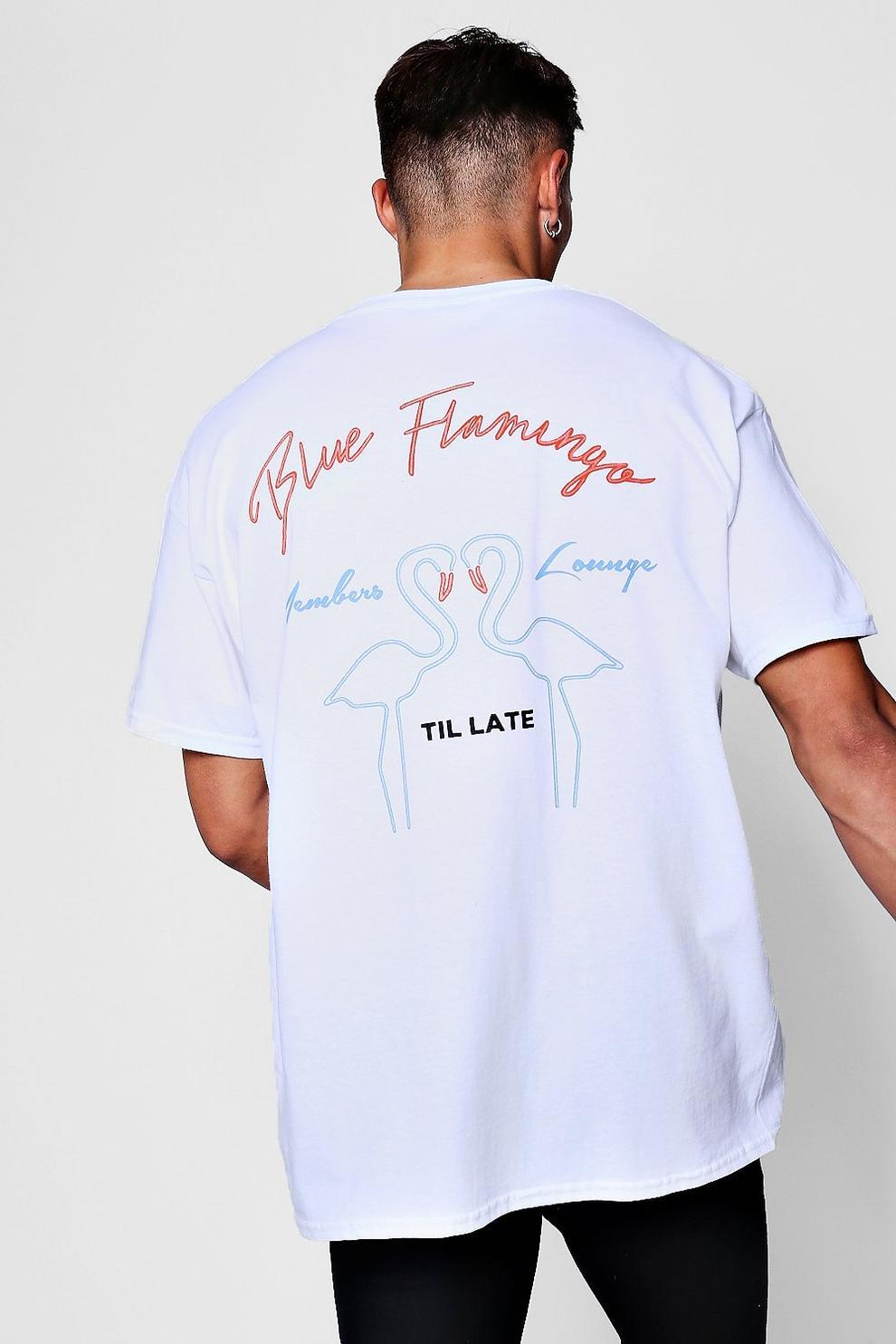 White and Blue Clothes Logo - Neon Blue Flamingo Print Oversized Tee | Boohoo