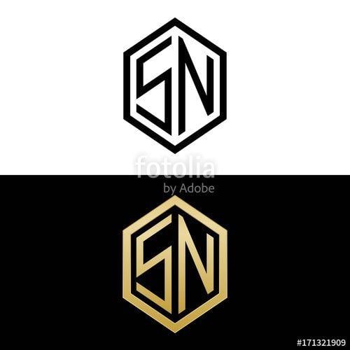 SN Logo - initial letters logo sn black and gold monogram hexagon shape vector