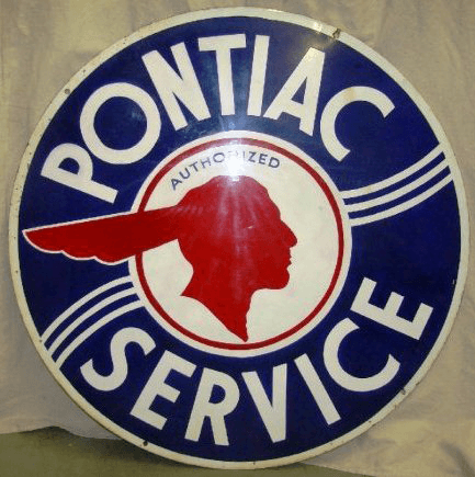 Old Pontiac Logo - Large round Authorized Service sign for Pontiac showing in the ...