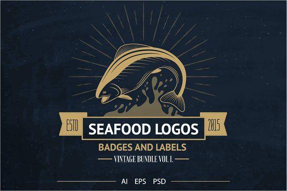 Seafood Logo - Seafood Logos, Badges & Labels+Bonus ~ Logo Templates ~ Creative Market