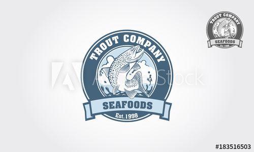 Seafood Logo - Seafood logo with salmon in emblem style. Vector vintage fish for ...