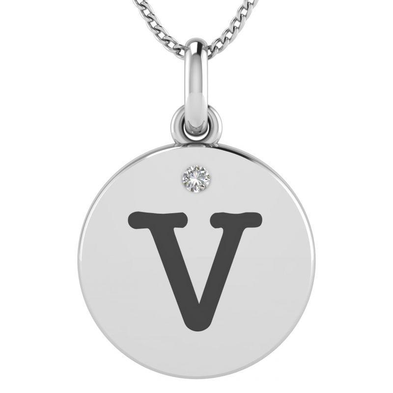 Silver V Logo - Buy His & Her 0.01 ct Real Diamond 92kt Sterling Silver V-Alphabet ...