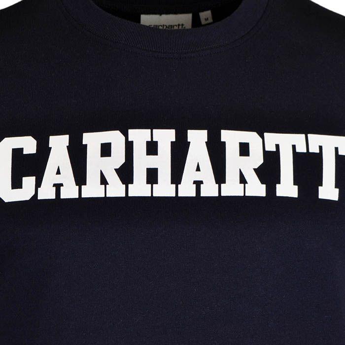 Navy White Logo - Carhartt College Crew Logo Sweatshirt Dark Navy / White