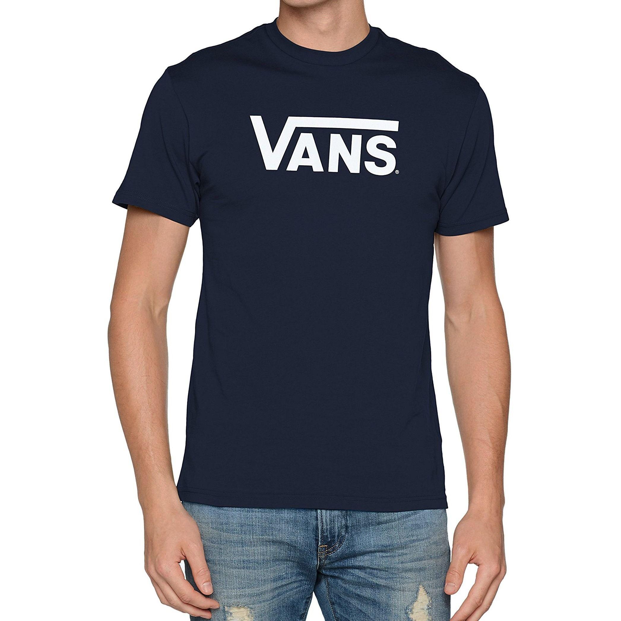 Navy White Logo - Vans Crew Neck Print T Shirt Navy White