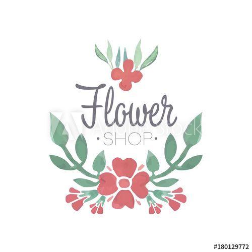 Red and Green Flower Logo - Flower shop green and red logo template, label or badge in vintage