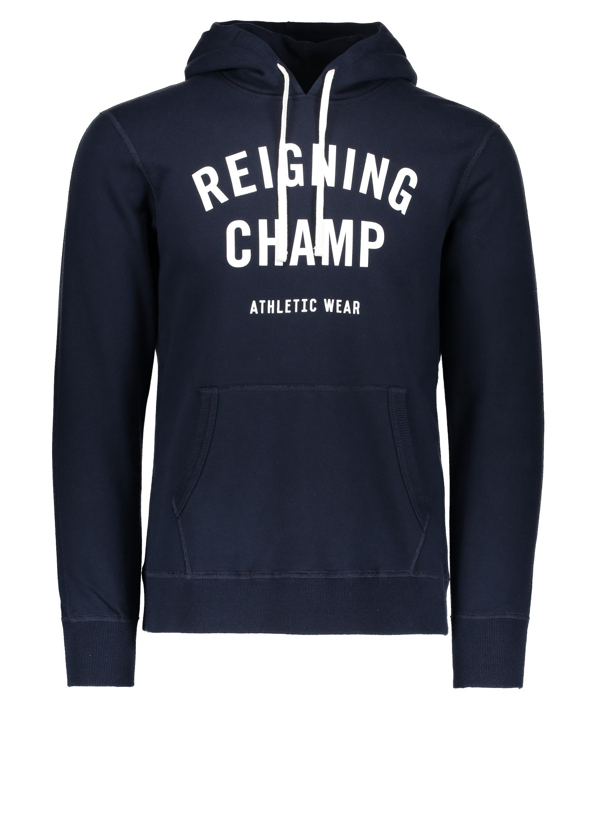 Navy White Logo - Reigning Champ Terry Gym Logo Hoodie / White