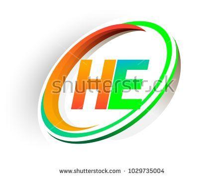 Orange Colored Company Logo - initial letter HE logotype company name colored orange and green