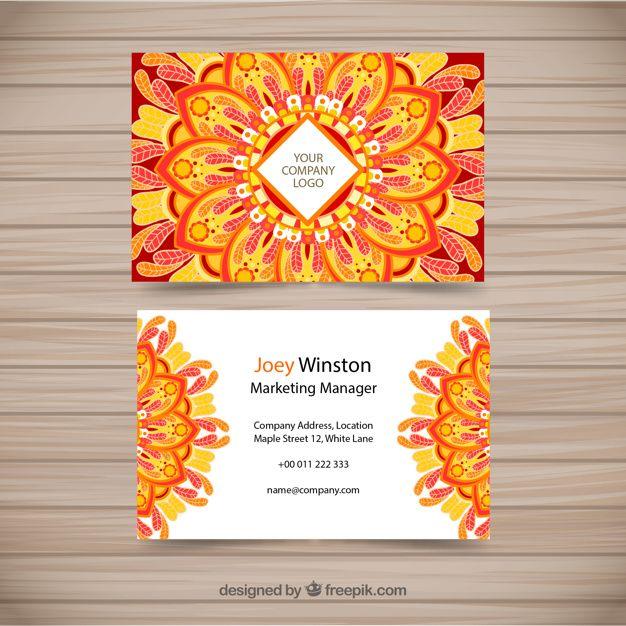 Orange Colored Company Logo - Business card with orange and yellow mandala Vector