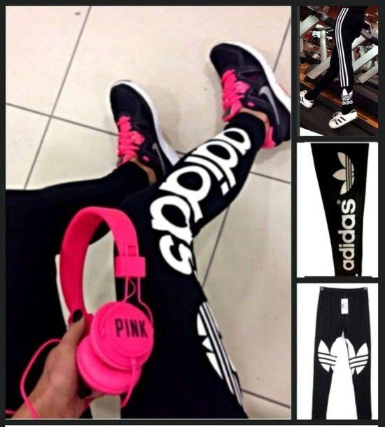 Cute Adidas Logo - leggings, black, letters, tights, tight, leggings black letter ...