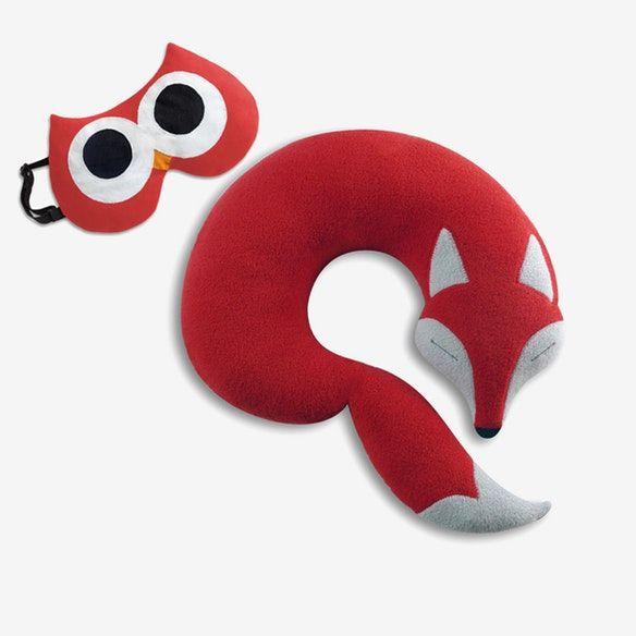 Travel Owl Eye Logo - Travel Set Of 2 Travel Pillow (Fox In Red Black) & Eye Mask (Owl