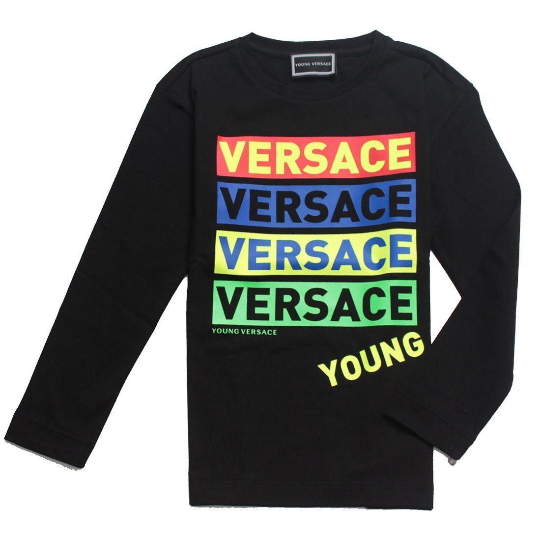 Multi Colored Brand Logo - Kids Long Sleeve Multi Color Versace Logo T Shirt