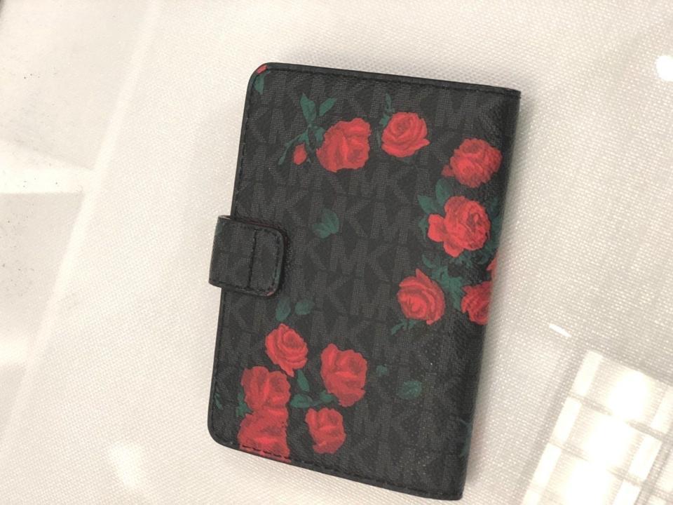 Red and Green Flower Logo - Michael Kors Jet Set Logo Passport Case Floral Wallet Holder Purse