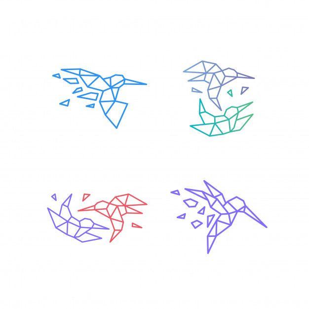 Geometric Bird Logo - Hummingbird colibri bird geometric logo vector icon Vector. Premium