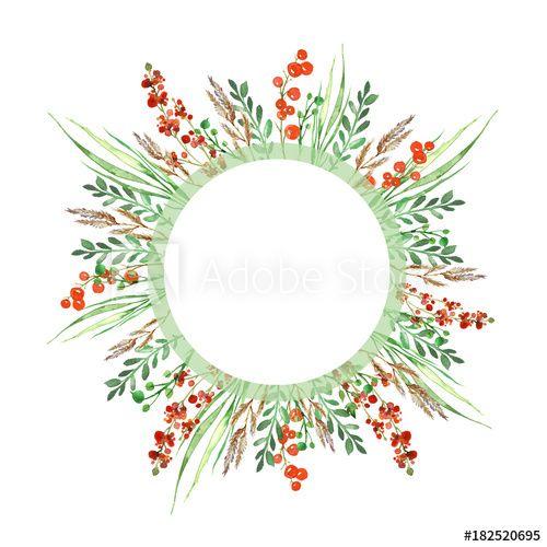 Red and Green Flower Logo - Watercolor card, logo, label, invitation. From a set of flowers ...