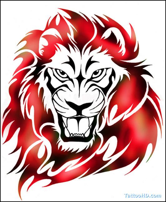 Red Lion Head Logo - Red Tribal Lion Tattoo Design