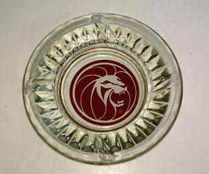 Red Lion Head Logo - VTG MGM Grand Hotel Ashtray Red Lion Head Logo Clear Glass Round Ash