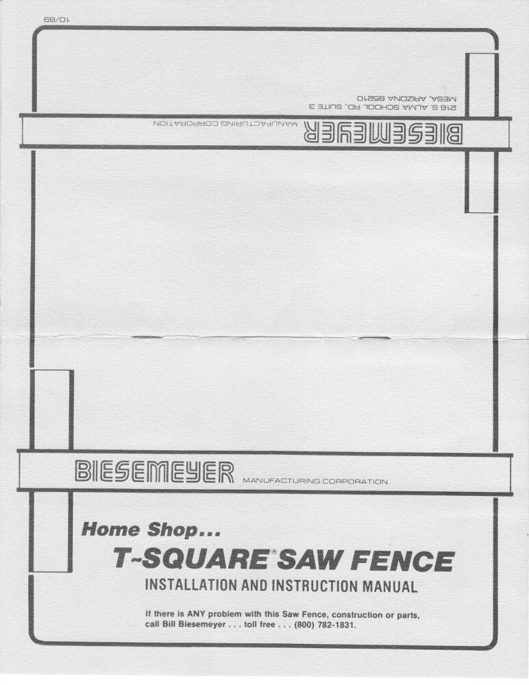 Biesemeyer T-Square Logo - Delta Rockwell Biesemeyer Homeshop T-Square Fence Instructions | eBay