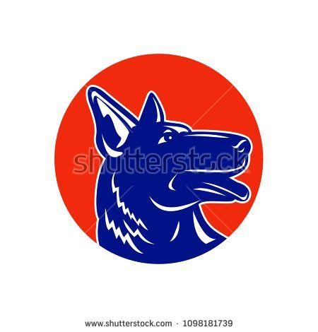 Kangaroo Red Circle Inside Logo - Sports mascot icon illustration of head of a German shepherd dog ...