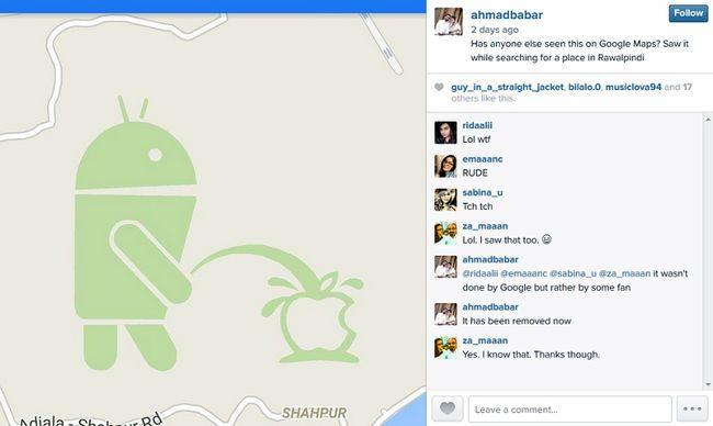 Google Play Apple Logo - Android Robot Spotted Urinating On Apple Logo On Google Maps | Kulzy