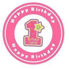 Pink Girl Logo - cupcakes cute Pink Girl 1st logo Cake Toppers 4cm On wafer rice