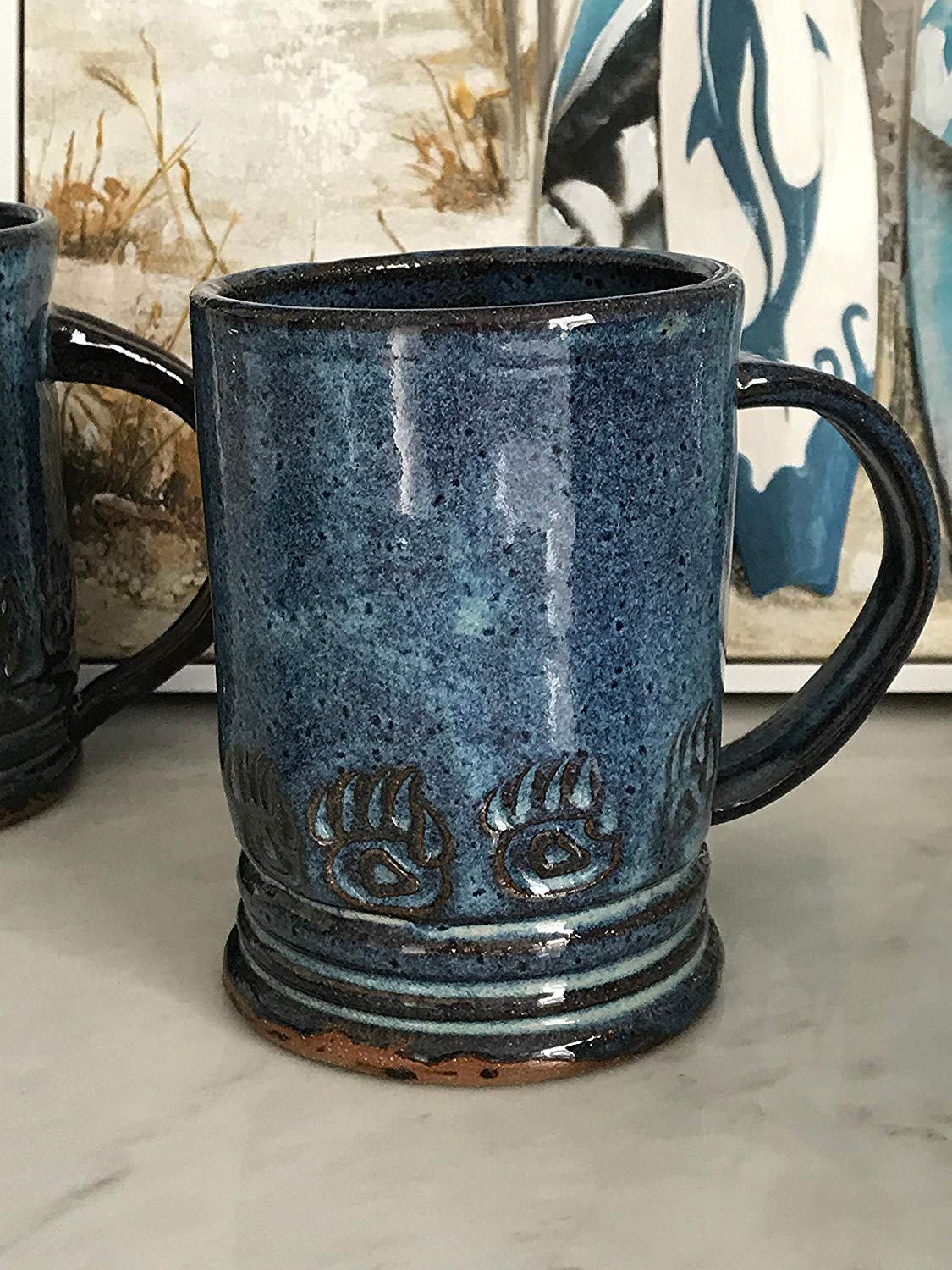 Blue Bear Paw Logo - Blue Bear Paw Ceramic Mug 14 oz Large Handle Handmade