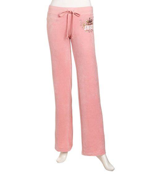 Couture Crown Logo - Juicy Couture Crown Logo Velour Drawstring Pants, Sugary
