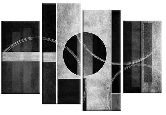 Abstract Black and White Logo - Bianco Nero Abstract Canvas Wall Art Print 4 Panel Black White Grey
