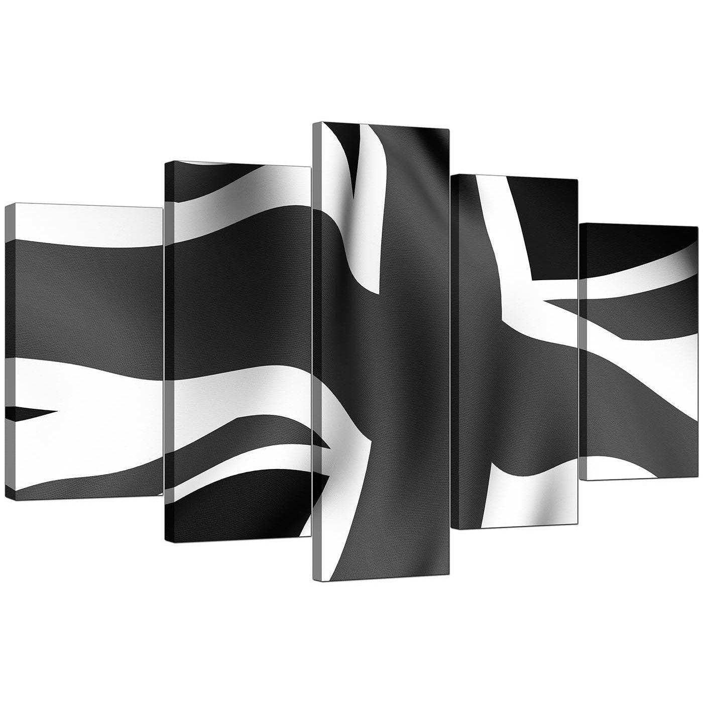 Abstract Black and White Logo - Extra Large Union Jack Canvas Art 5 Piece in Black & White