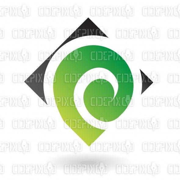 Black and Green Swirl Logo - abstract black and green spiral, swirl square logo icon