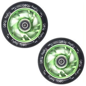 Black and Green Swirl Logo - Pair of Ten Eighty 100mm Swirl Stunt Scooter Wheels Alloy Core