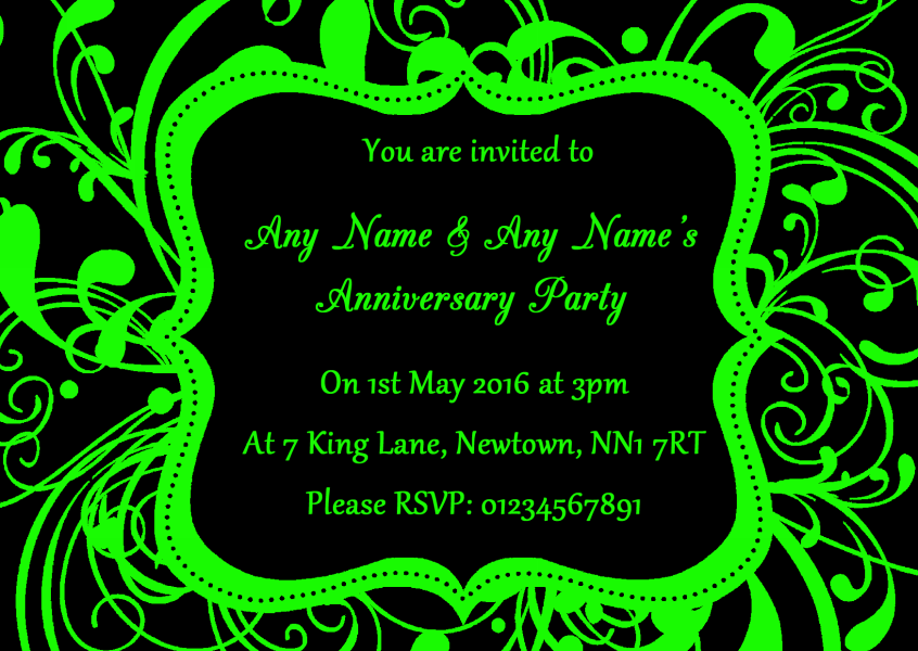 Black and Green Swirl Logo - Black & Green Swirl Deco Anniversary Party Invitations