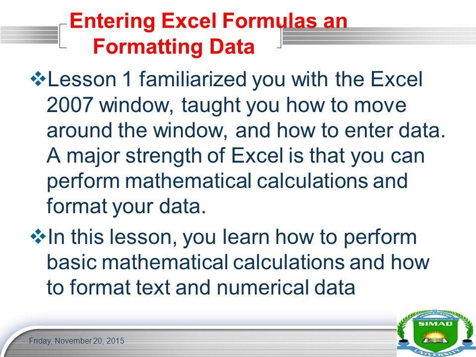 Excel 2007 Logo - LOGO Chapter II Entering Excel Formulas and Formatting Data Friday ...