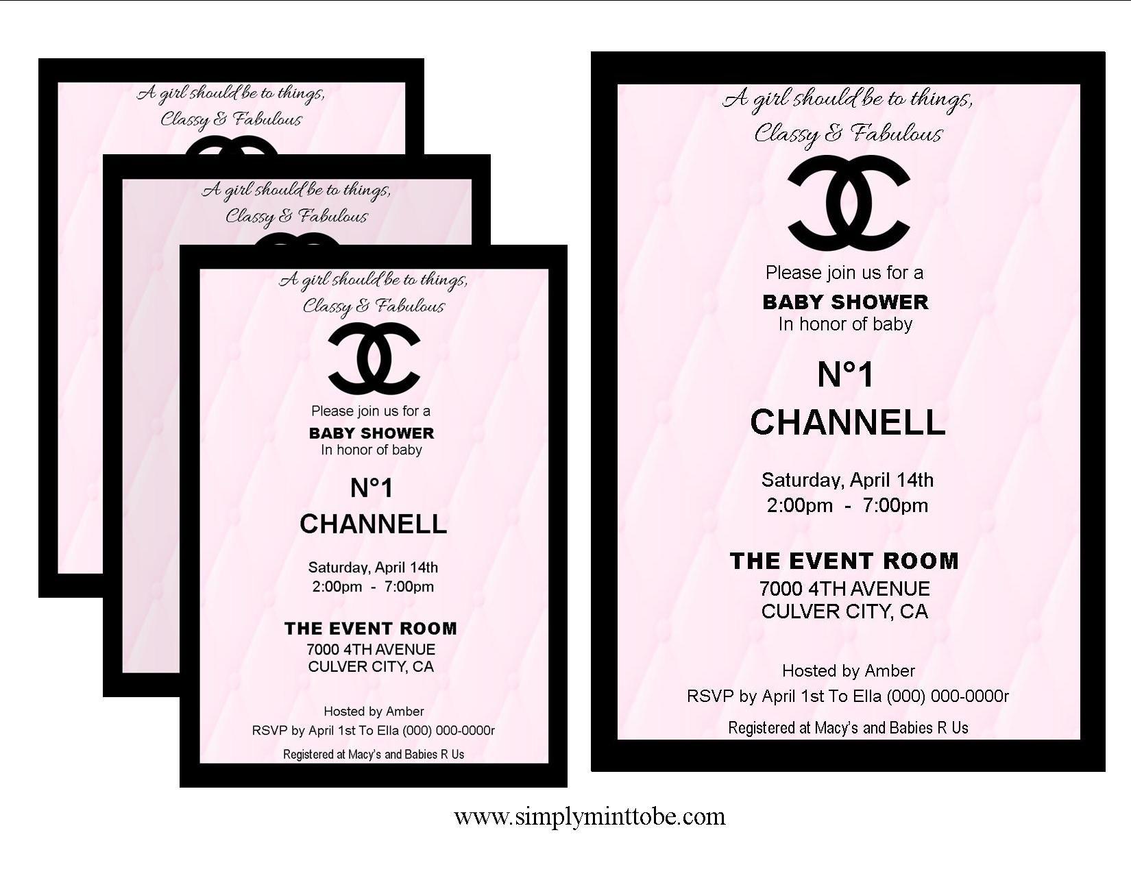 Classy Pink Chanel Logo - Coco Chanel Inspired Invitations Baby Shower Pink and Black Leather ...