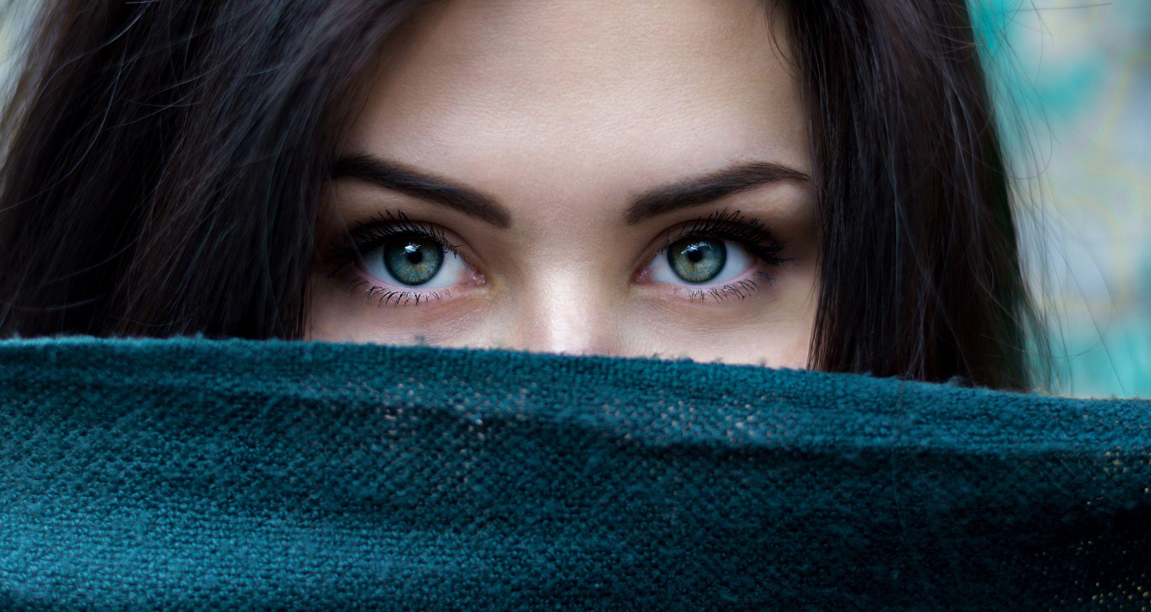 Black and Green Eye Logo - Black Haired Girl with Green eyes