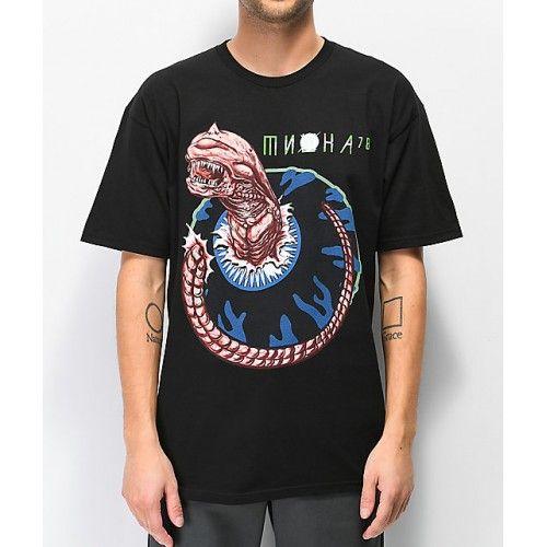 Mishka Zapatos Logo - Hombre Mishka Chestburst Black T-Shirt Ribbed crew neck collar ...