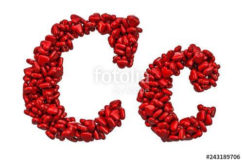 Red Cursive C Logo - Cursive letter C from red hearts, capital and small letters. 3D ...