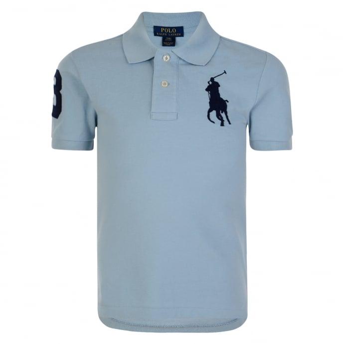 Large Polo Logo - Ralph Lauren Boys Light Blue Polo Shirt with Large Navy Logo