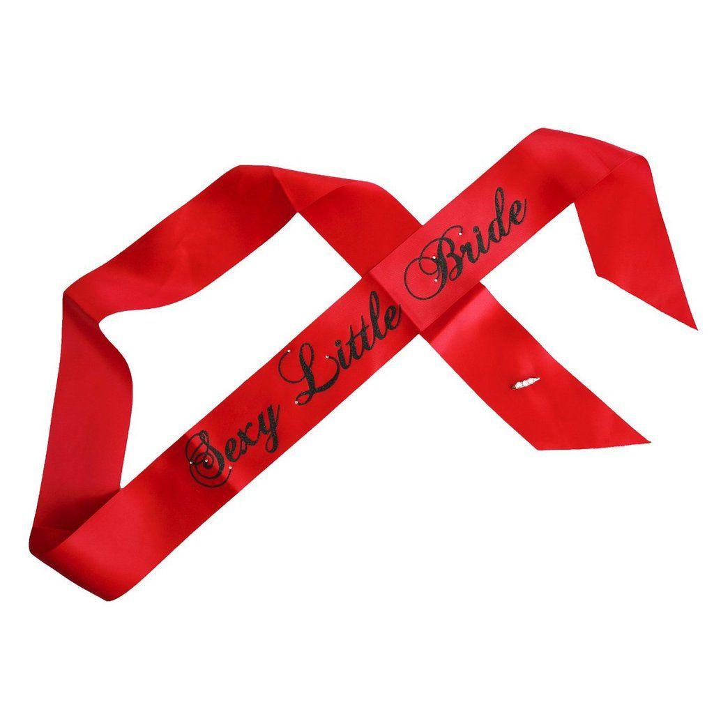 Red Cursive C Logo - Little Bride Bachelorette Party Sash with Black Glitter