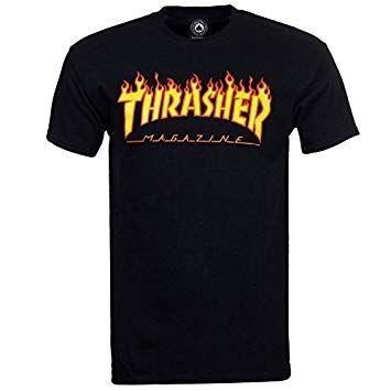 Flame Orange with Black Logo - Thrasher Skateboard Skate Mag Flame Logo Black T Shirt: Amazon.co.uk ...