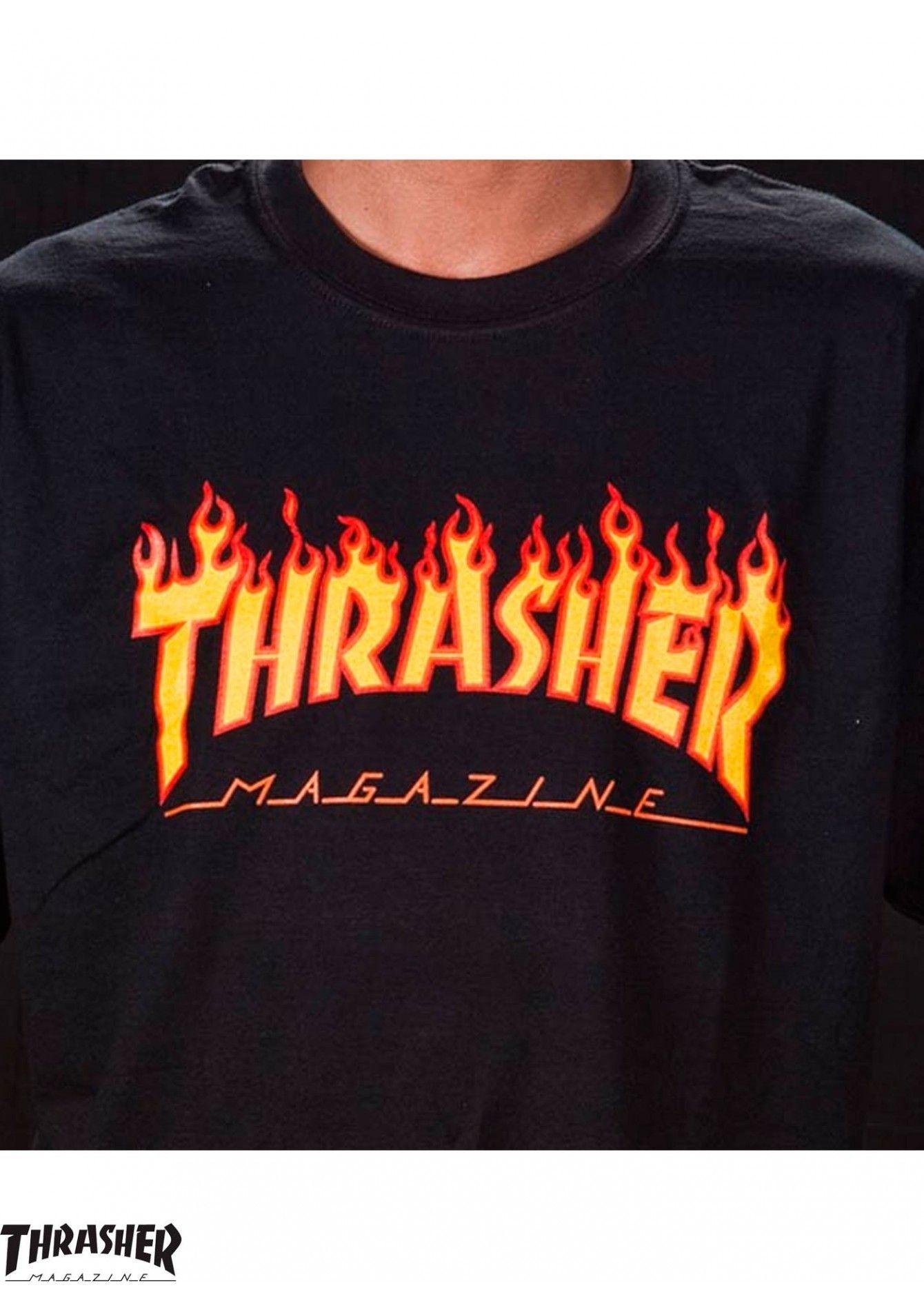Flame Orange with Black Logo - Thrasher Flame Logo Black T-Shirt